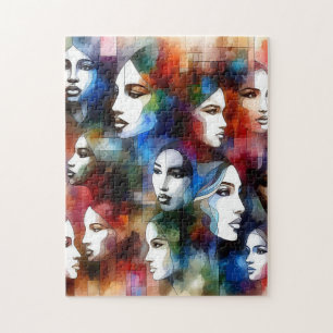 Frauen sehen sich abstrakten Aquarellfarben gegenü