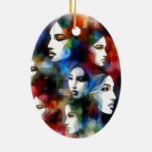 Frauen sehen sich abstrakten Aquarellfarben gegenü Keramik Ornament