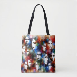 Frauen sehen sich abstrakten Aquarellfarben gegenü Tasche