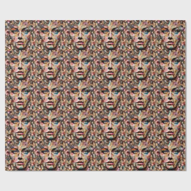 Frauen sehen sich abstrakten Collage Pop Art gegen Geschenkpapier (Flach)