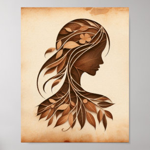 Frauen sehen sich Blätter von Naturpapierkunst geg Poster