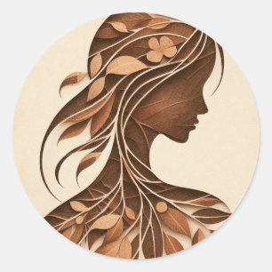 Frauen sehen sich Blätter von Naturpapierkunst geg Runder Aufkleber