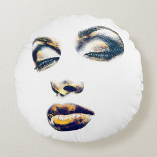 Frauen sehen sich Gold Makeup Schönheit Abstrakt P Rundes Kissen