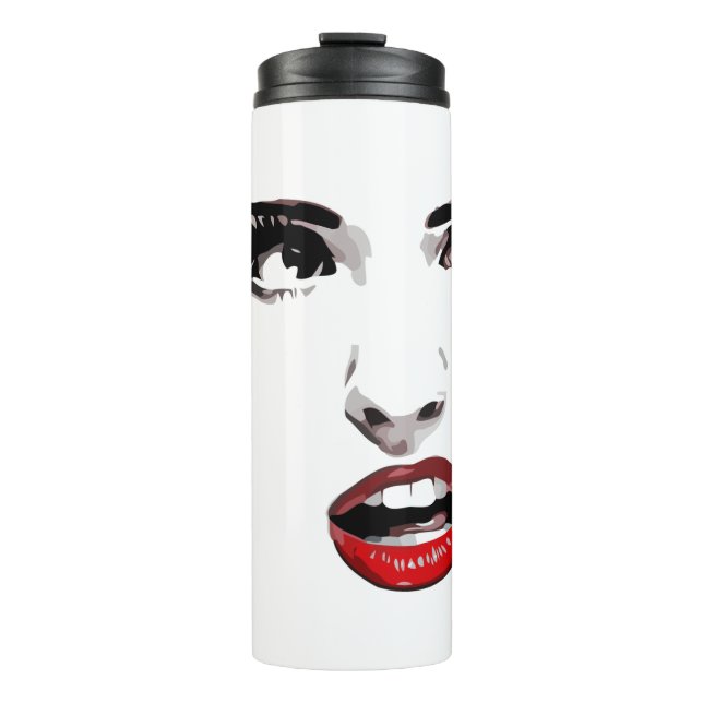 Frauen sehen sich mit Red Lipstick Dark Mit Augen  Thermosbecher (Vorderseite)