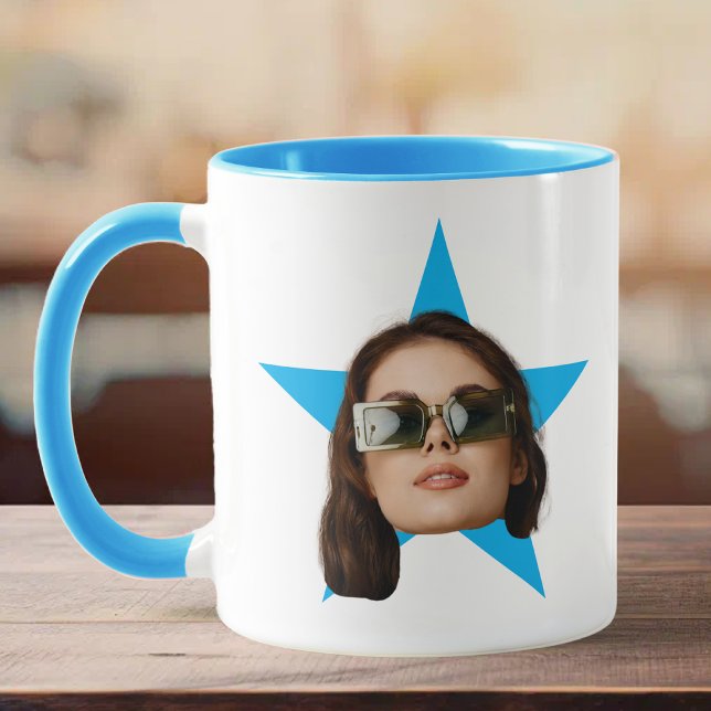 Frauen sehen sich Star Funny Gift, Blue Star Face Tasse (Von Creator hochgeladen)