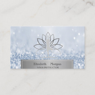 Frauen Silhouette Lotus Yoga-Lehrerin Blau Bokeh Visitenkarte