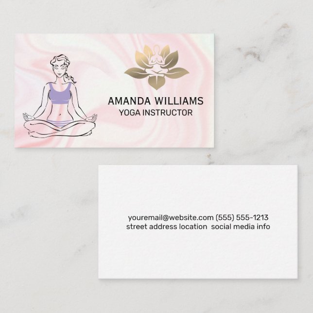 Frauen Sitzen Yoga-Pose | Gold Lotus Yoga Logo Visitenkarte (Vorne/Hinten)