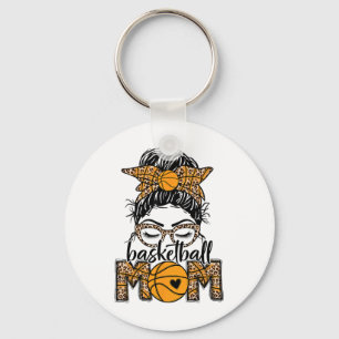 Frauen Sketll Mama Game Day Messy Bun Leopard Blea Schlüsselanhänger