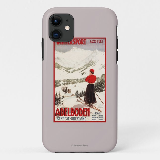 Frauen-Skifahrer, der Adelboden-Plakat übersieht Case-Mate iPhone Hülle (Rückseite)