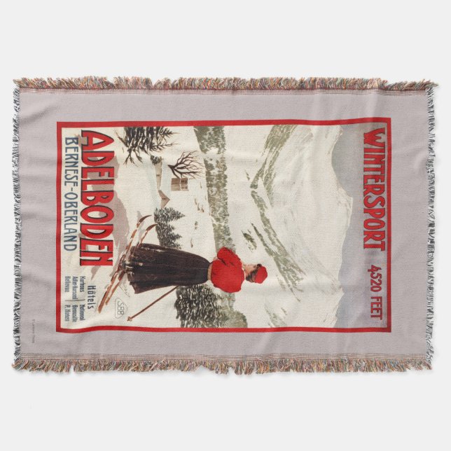 Frauen-Skifahrer, der Adelboden-Plakat übersieht Decke (Vorderseite)