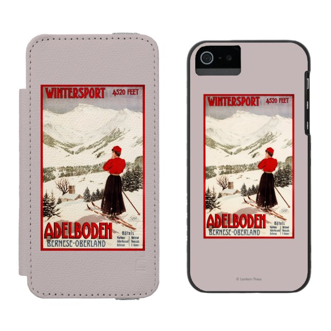 Frauen-Skifahrer, der Adelboden-Plakat übersieht Incipio iPhone Geldbeutel-Hülle (Seite an Seite)
