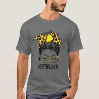 Frauen Softball Mama Leben mit Leopard und Messing T-Shirt