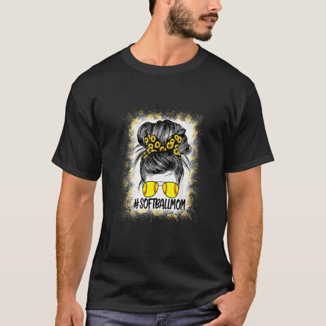 Frauen Softball Mama Leben Sonnenblumen blühen Mut T-Shirt (Vorderseite)