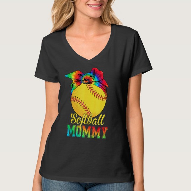Frauen Softball Mommy Gefärbte Krawatte Softball M T-Shirt (Vorderseite)