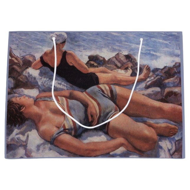 Frauen Sonnenbaden am Strand (von Serebriakova) Große Geschenktüte (Vorderseite)