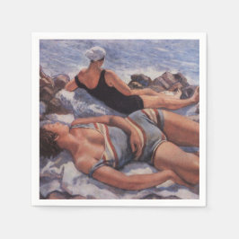 Frauen Sonnenbaden am Strand (von Serebriakova) Serviette