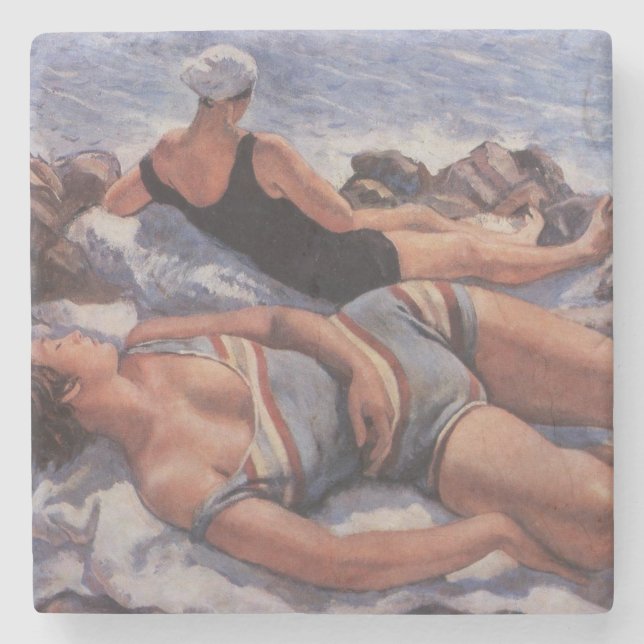 Frauen Sonnenbaden am Strand (von Serebriakova) Steinuntersetzer (Vorderseite)