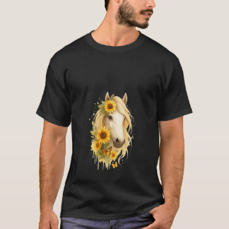 Frauen Sonnenblumen Pferd Portrait Cowgirl Reitspo T-Shirt
