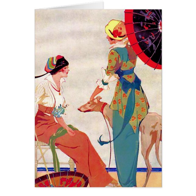 Frauen-Sonnenschirme und Windhund (Vorne)