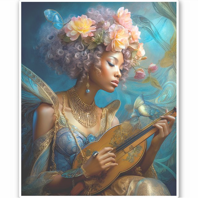 Frauen spielen Lute American Fantasy Art Aufkleber (Vorderseite)