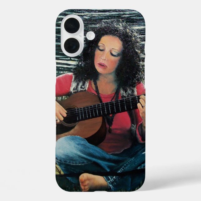 Frauen spielen Musik mit akustischer Gitarre iPhone 16 Plus Hülle (Rückseite)