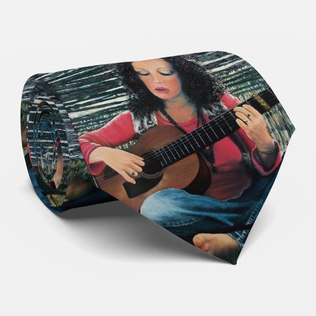 Frauen spielen Musik mit akustischer Gitarre Krawatte (Gerollt)