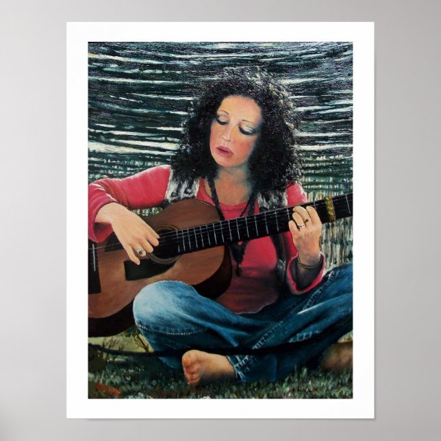 Frauen spielen Musik mit akustischer Gitarre Poster (Vorne)