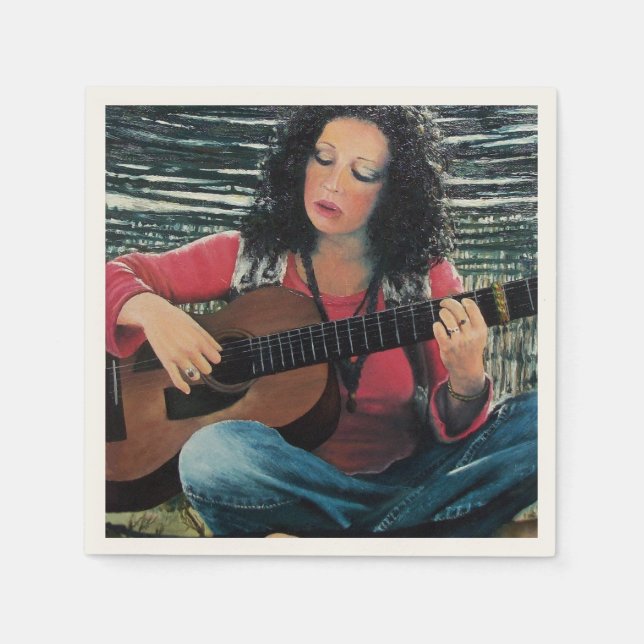 Frauen spielen Musik mit akustischer Gitarre Serviette (Vorderseite)