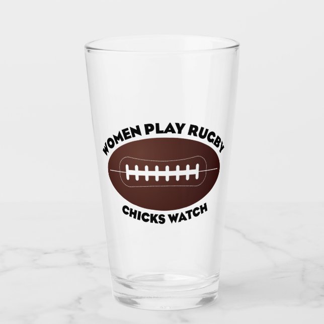 Frauen spielen Rugby, Hühner beobachten Glas (Vorderseite)