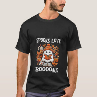 Frauen Spooks Liebe Boooks Niedlich Ghost Reading  T-Shirt