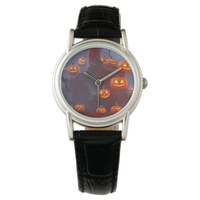 Frauen Spooky Halloween Pumpkin Watch Armbanduhr (Vorderseite)
