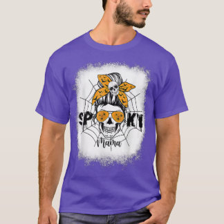 Frauen Spooky Mama Halloween Skull Messy Bun Hexe T-Shirt