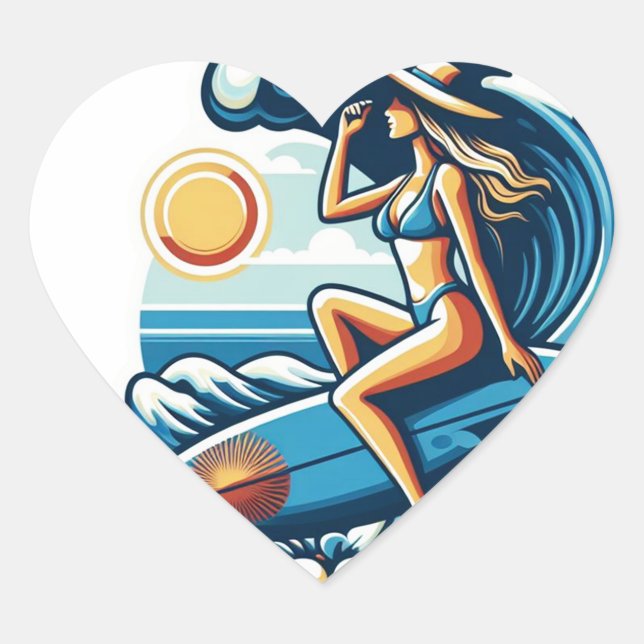Frauen Surf Herz-Aufkleber (Vorderseite)