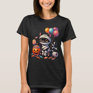 Frauen Süß Halloween Schwarze Katze Kürbis Streich T-Shirt