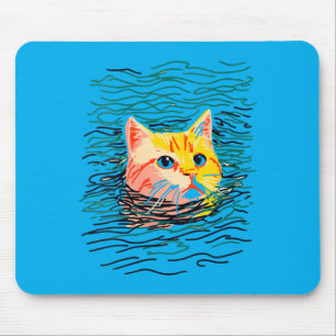Frauen Süße Ginger Katze Schwimmen Minimalistische Mousepad