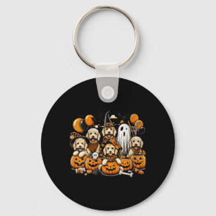 Frauen Süßer Geist und Hexe Goldendoodle Halloween Schlüsselanhänger
