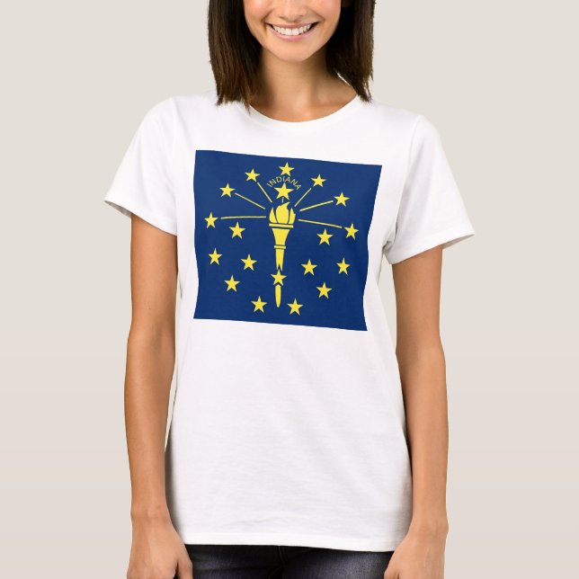 Frauen T Shirt mit der Flagge von Indiana Staat (Vorderseite)