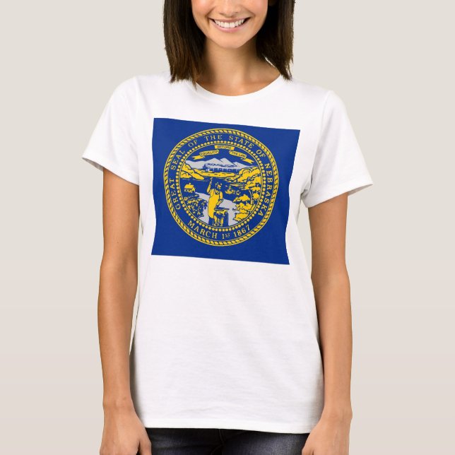 Frauen T Shirt mit der Flagge von Nebraska Staat (Vorderseite)