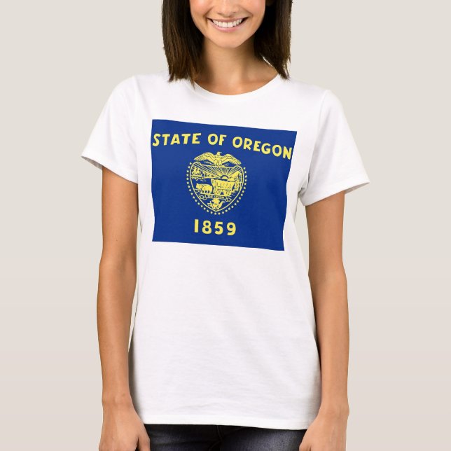 Frauen T Shirt mit der Flagge von Oregon Staat (Vorderseite)