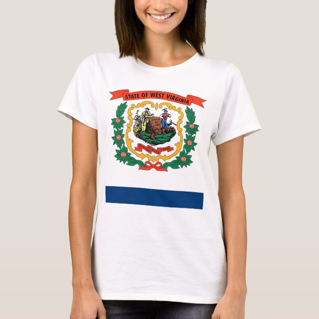 Frauen T Shirt mit der Flagge von Wes Virginia (Vorderseite)