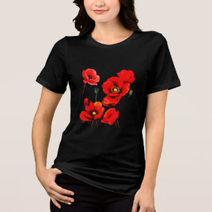Frauen T-Shirt mit roten Mohnblumen Tri-Blend Shirt