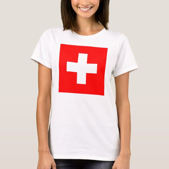 Frauen T Shirt mit Schweizer Flagge (Vorderseite)