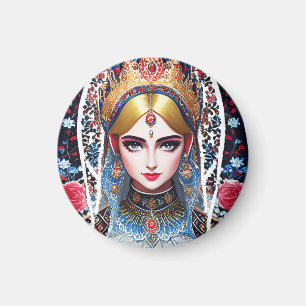 Frauen tragen ein Verziertes Gold Headdress Magnet