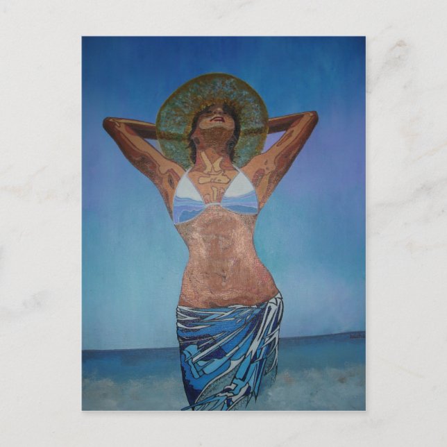 Frauen tragen Hut und Sarong Spaß Sommer Postkarte (Vorderseite)