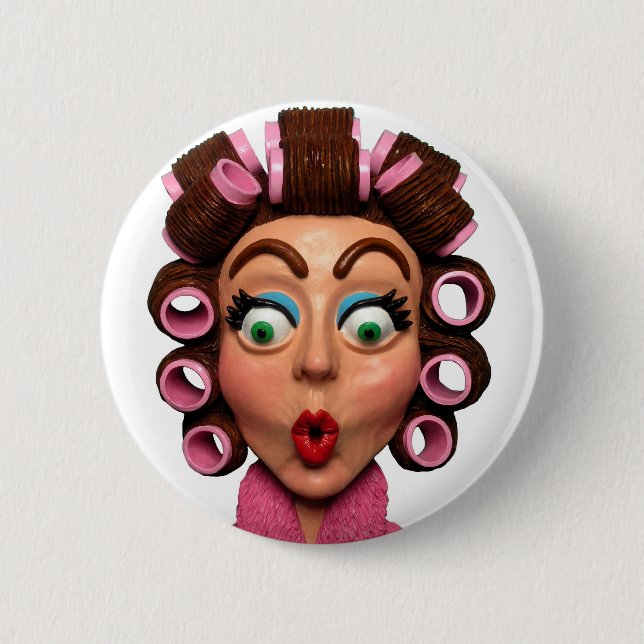 Frauen-tragende Lockenwickler Button (Vorderseite)
