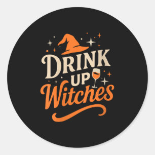Frauen Trinken Hexenwein Glas Halloween Junggesell Runder Aufkleber