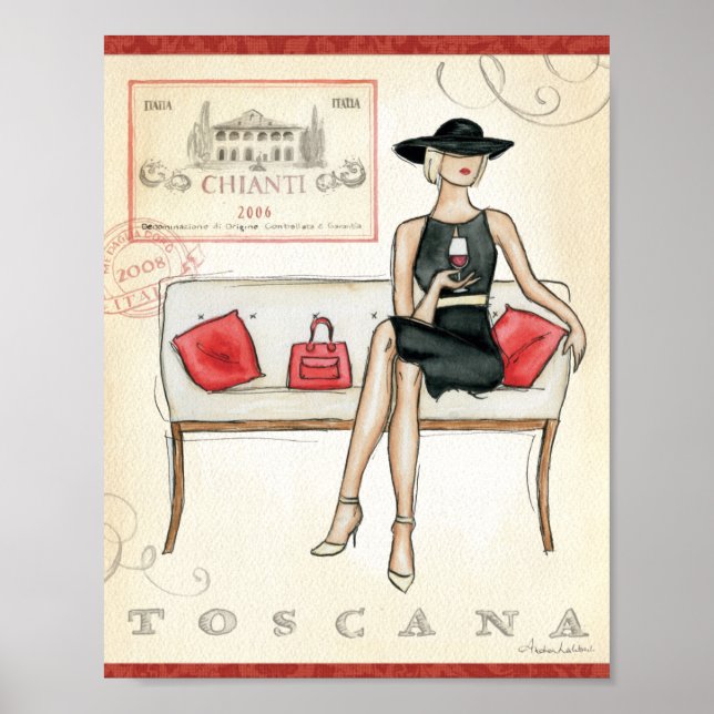 Frauen trinken Roten Wein Poster (Vorne)