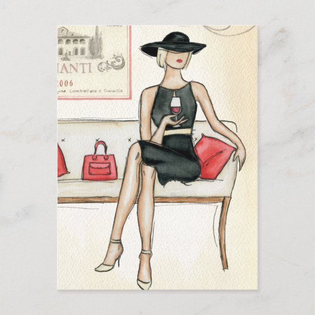 Frauen trinken Roten Wein Postkarte (Vorderseite)