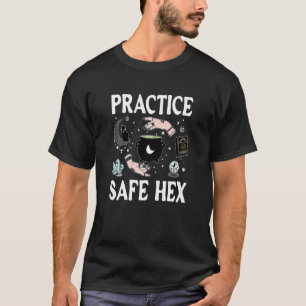 Frauen üben sichere Hexe Mystische Katze Kristalle T-Shirt