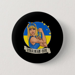 Frauen Ukrainisches Mädchen Ukraine-Flagge Merchan Button